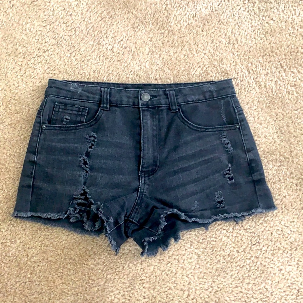 Black denim short
